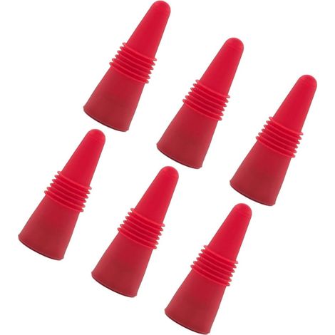 6 bouchons de vin inox/silicone rouge étanche réutilisable (1/5)
