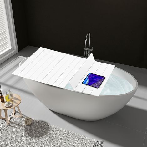 70x170cm Couverture de Baignoire Pliable, PVC Bain Housse, Panneau Isolant Anti-poussière pour Salle de Bain et Spa, Blanc (1/5)