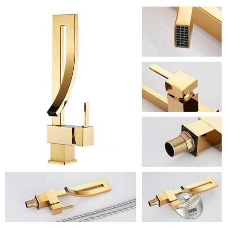 Kitchen Faucet, 360° Swivel High Pressure Stainless Steel Kitchen Faucet for Kitchen Bathroom, Gold (1/3)