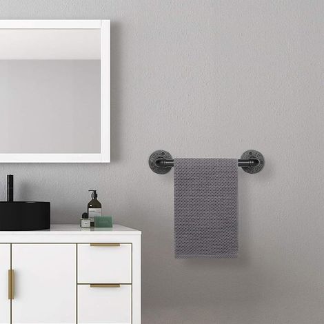 Industrial style wall-mounted towel rail, 36 cm, sturdy metal tube, black, bathroom (1/4)