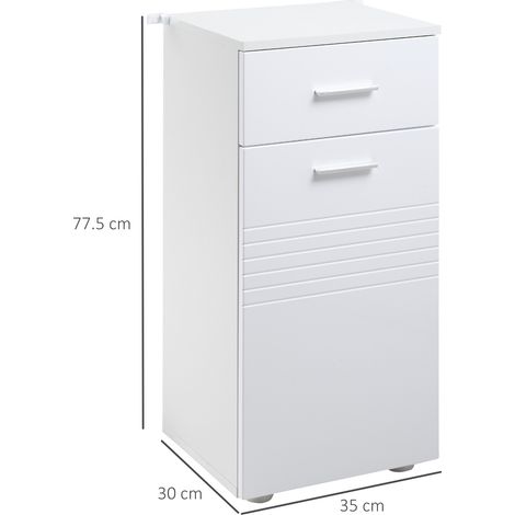 Meuble de salle de bain en bois avec tiroir et armoire à une porte avec étagères, 35 x 30 x 77,5 cm (1/5)