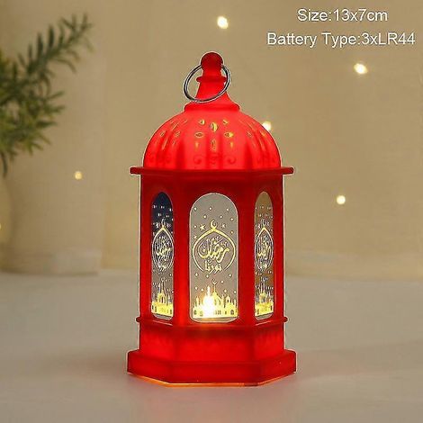 Dekorationsartikel für das muslimische Ramadan-Fest 2023: LED-Windlaternen-Anhänger, Eid Mubarak-Lichterkette, Ramadan-Dekoration für Zuhause-A-red