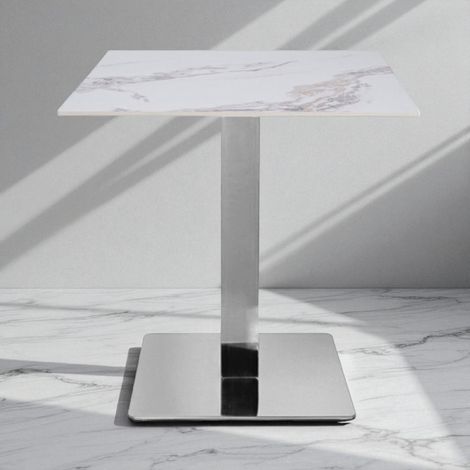 Tavolo bar ristorante 70x70 cm piano per esterno effetto Marmo Oro e base argento H 75 (1/5)