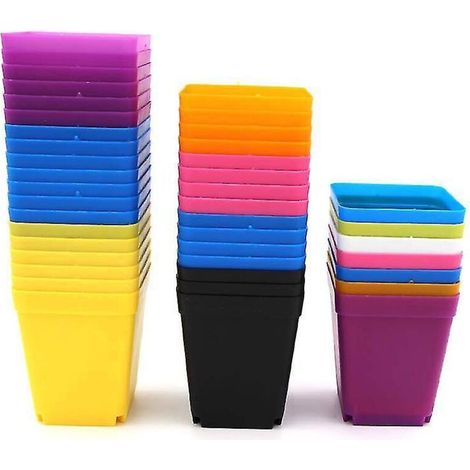 Lot de 10 petits pots de fleurs carrés en plastique coloré, épais, pour plantes d'intérieur et de jardin, blancs. (1/5)