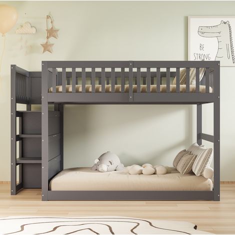 Litera baja 140x200 cm gris de madera con escalera y 4 cajones (1/5)