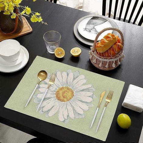 Sets de table à motifs de marguerites printanières et estivales, 30 x 45 cm, lot de 4, aquarelle saisonnière (1/4)