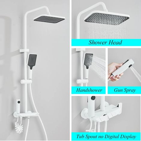(Blanc sans affichage numérique) Ensemble de douche Piano Digital 4 fonctions avec robinetterie de salle de bain, jet chaud/froid, effet cascade, affichage numérique et système de douche à effet pluie (1/5)