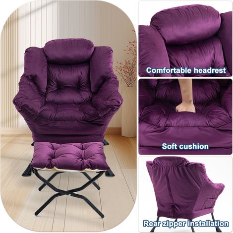 Fauteuil paresseux,fauteuils confortables avec repose-pieds pliants et poche latérale,petits fauteuils de style simple pour chambre,salon,balcon(CHI) (1/5)