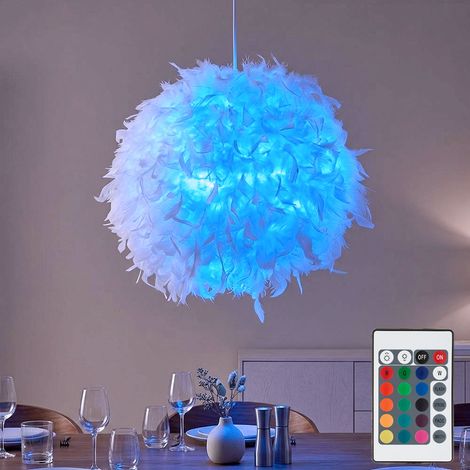 Kugel Pendel Decken Lampe FERNBEDIENUNG Enten Feder Leuchte DIMMBAR im Set inkl. RGB LED Leuchtmittel (1/5)