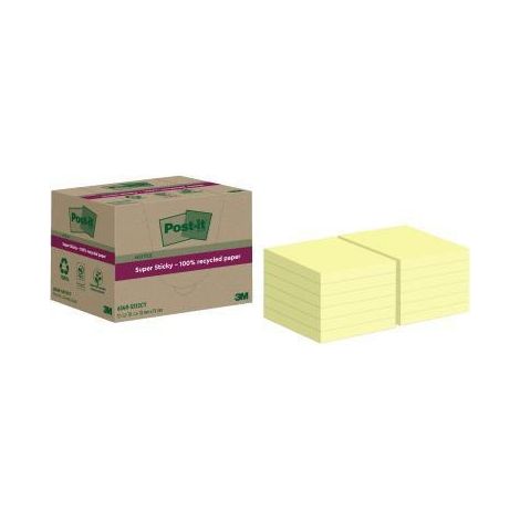 POST-IT Haftnotiz Post-it® Super Sticky Recycling Notes 76 x 76 mm (B x H) gelb 70 Bl./Block 12Block/Pack.