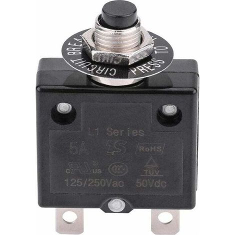 Disjoncteur 5A Interrupteur thermique de réinitialisation en option, 125-250V AC 50V DC Disjoncteur à bouton-poussoir de protection contre les surcharges de courant (1/5)