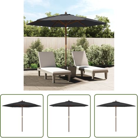 The Living Store Parasol de jardin avec mât en bois noir 299x240 cm - Parasol De Jardin - Parasol Extérieur - Parasol Rectangulaire - Parasol Noir - Parasol Résistant Aux UV (1/5)