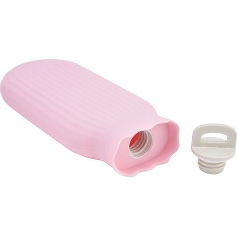 Bouillotte Eau Chaude Silicone Multifonction avec Couverture Tissée pour Bureau Maison 550ml Rose