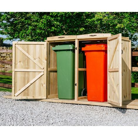 Chatburn Double Wheelie Bin Store  - Timber - L80.4 x W134 x H120 cm - Fits 1 x 180L or 1 x 240L & 1 x 140L Wheelie Bins