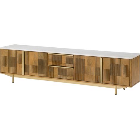 TV-Board Mango 200x40x50 hellbraun geölt / Marmor weiß MIAMI 105