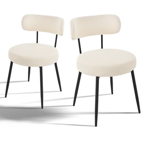 Bon Furni Chaises de Salle à Manger en tissu bouclé crème, Pieds en Métal Noir, Lot de 2 (1/5)