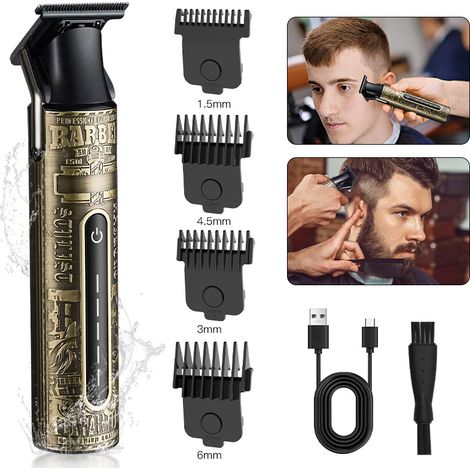 Tondeuse barbe professionnelle – Lame céramique et acier inoxydable – Étanche IPX6 – Recharge Type-C – 4 sabots magnétiques 1,5-6mm (1/3)
