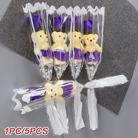 1/5 pièces Savon parfumé en forme de rose, décoration de mariage ou de maison, bouquet de savon ours, Saint-Valentin, roses artificielles, fête des mères5 pièces violettes (1/5)