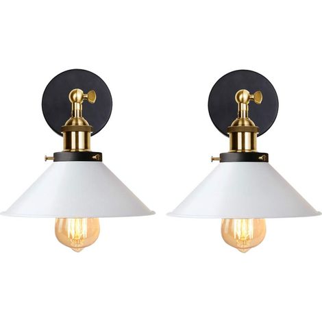2PCS Apliques De Pared Retro Ø22CM Apliques De Pared De Metal Lámpara De Pared De Estilo Simple Para Habitaciones, Cafés, Salas De Estar (Blanco) (1/4)