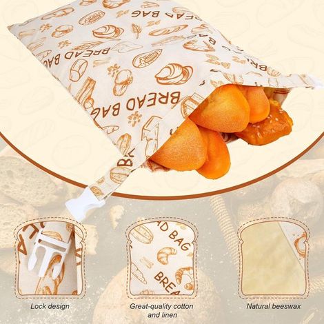 2 sacchetti per il pane in cera d'api - Sacchetti per sandwich - Riutilizzabili - Sacchetti per congelatore - Sacchetti per congelatore - Ermetici - Per pane fatto in casa - 43x30cm (1/4)