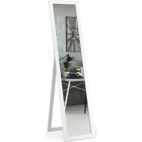 GOPLUS Miroir 2 en 1 Mural sur Pied, HD Miroir avec Cadre de Style Moderne, Psyche 147 x 29 CM, sur Toute La Longueur, Ideale pour Votre Vestibule ou Chambre a Coucher (Blanc) (1/5)