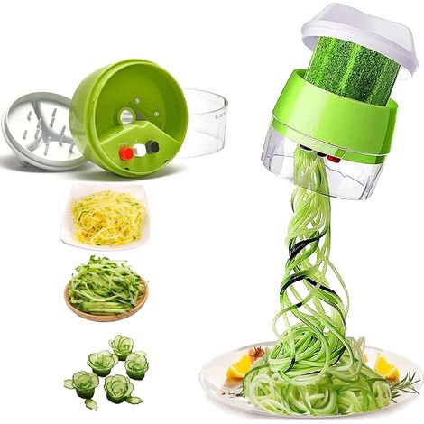 Espiralizador de verduras portátil, 4 en 1, manual multifuncional para calabacín, zanahoria, tallarines y pepino.