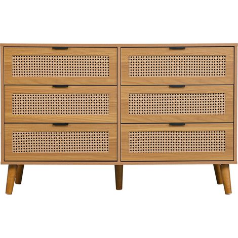 Commode à 6 tiroirs en bois avec poignées métal, couleur noyer, pour chambre et bureau, 120 x 40 x 76,5 cm (1/5)