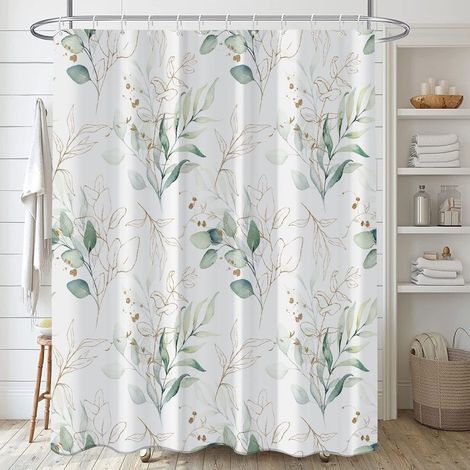 120x180cm，（Eucalyptus Leaves Shower Curtain）, Botanical Green Leaf Shower Curtain Waterproof Mildew Proof Bath Curtain Polyester Fabric Bathroom Curtain (1/5)