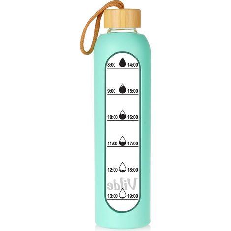 Glass Water Bottle with Mint Silicone Sleeve, 1L (1/5)