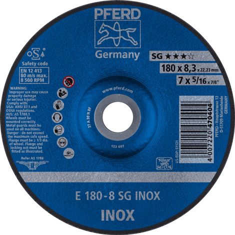 PFERD TOOLS Schruppscheibe E 180x8,3x22,23 mm Leistungslinie SG INOX für Edelstahl 10 Stk (1/5)