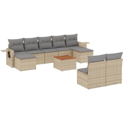 Maison Exclusive - Juego de sofás jardín con cojines beige 10 pza (1/5)