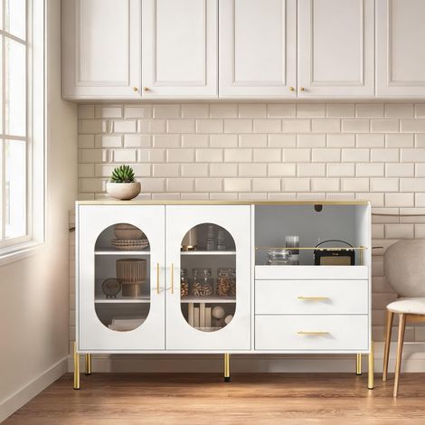 Buffet coloris blanc en MDF 140 x 38 x 90 cm (1/5)