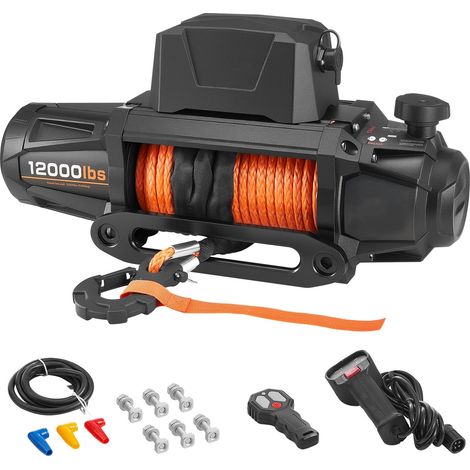 Treuille électrique 5400 kg, 12V, câble synthétique 9,5 mm x 28 m, commande sans fil et filaire, étanche IP67 pour remorquage 4x4, SUV, remorque, bateau. (1/5)