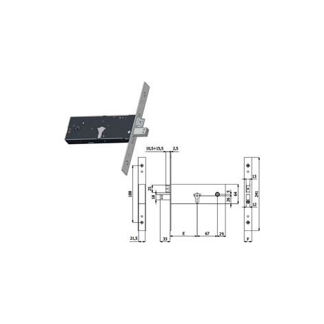 Serratura da Infilare per Fasce Catenaccio e Scrocco 64 mm H 1940 90 mm