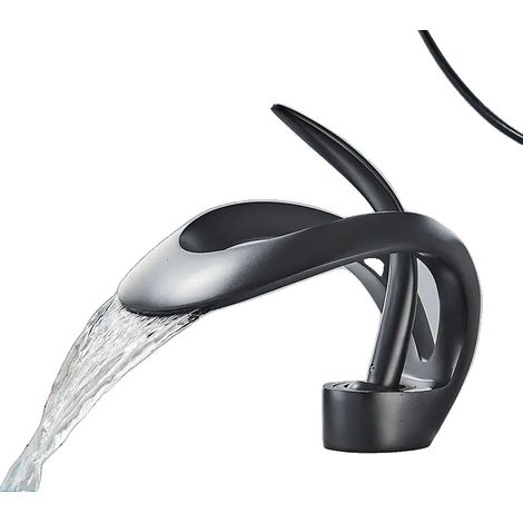 Robinet de lavabo, monté sur le plan de travail, vanne en céramique durable, Noir Mat (1/2)