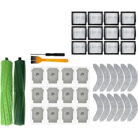 Accessoires et pièces détachées pour aspirateur robot iRobot Combo J7+ / J9+ : brosse principale, filtre HEPA, lingette de nettoyage, sac à poussière. (1/5)
