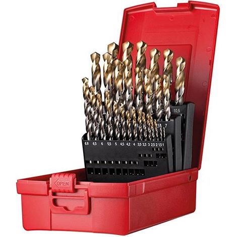 Spiralbohrer Set 1-13mm x0,5+KL A002 in Box 118G Typ N 4xD 29tlg. Tin Tip A09520 (1/5)