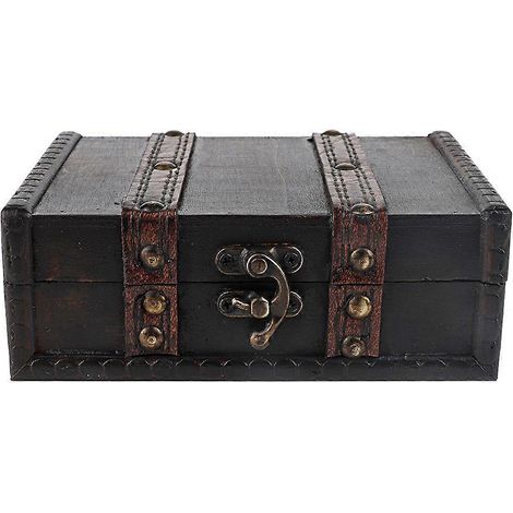Boîte de rangement vintage en bois avec serrure, idéale pour bijoux, présentoir ou objet de décoration de bureau. (1/4)