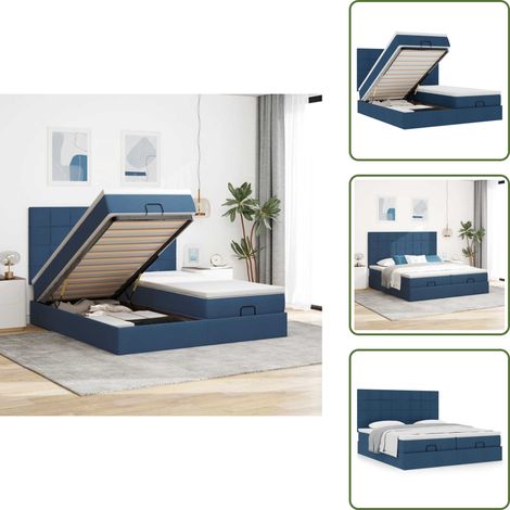 Letto matrimoniale - vidaXL Struttura Letto Pouf con Materassi Blu 200x200 cm in Tessuto - Coprimaterasso lavabile