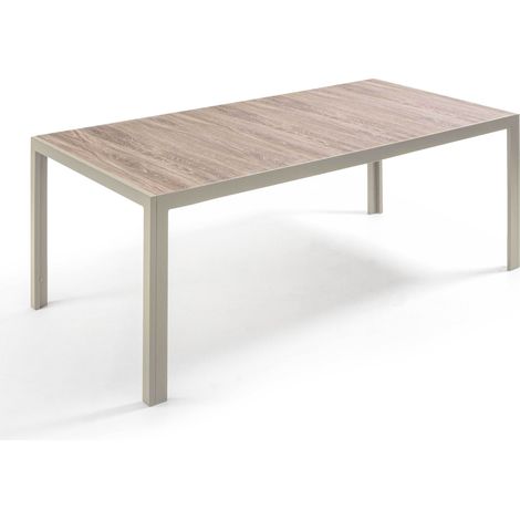 Table de jardin en aluminium et céramique effet bois 206 cm crème - Tivoli
