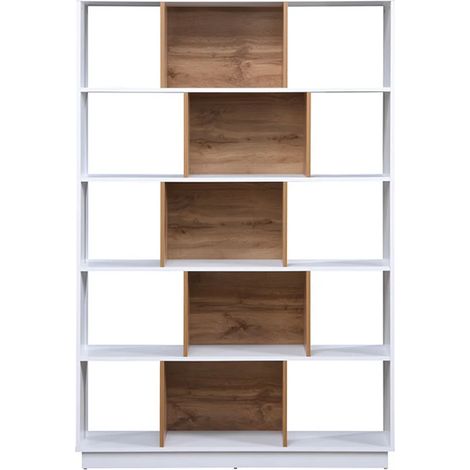 Bibliothèque avec 15 niches - Blanc et Naturel - DALENOR (1/3)