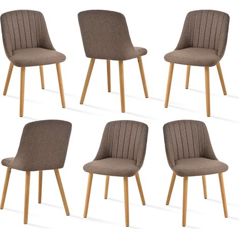 Goeurvant Chaises de salle à manger modernes avec coussin d'assise épais, dossier ergonomique et pieds en bois, Style et confort réunis - Lot de 6 - Marron - Lin