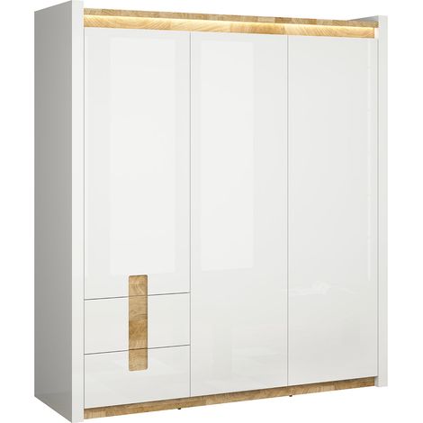Armario 3 puertas con LED Helios Blanco lacado y Madera (1/3)
