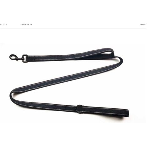 Laisse réfléchissante pour chien avec poignée rembourrée et crochet en métal 1,5 x 2,5 cm nylon pour chien moyen et grand noir (1/5)