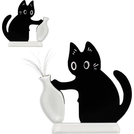 Niedliche Katzenmagnete für den Kühlschrank, mit Schnurrhaarhalter für die Vase, Katzenmagnete aus Acryl für den Kühlschrank, Küchendekoration, Geschenke für Katzenliebhaber, 2er-Set (schwarz). (1/5)