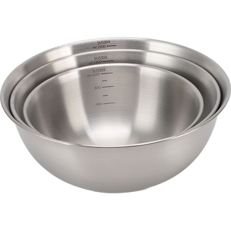Ensemble de 3 saladiers empilables en acier inoxydable 304 de qualité alimentaire, avec balance intégrée, idéal pour les restaurants.