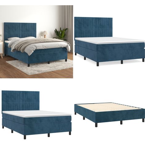 Sommier à lattes de lit et matelas Bleu foncé 140x200cm Velours - Lit Tapissier - Lit Velours - Lit Double - Literie - Chambre À Coucher - Home & Living (1/5)