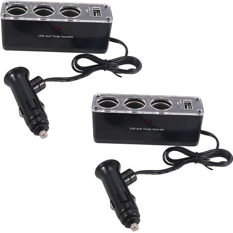 2x 3-Wege-Multifunktions-Auto-Zigarettenanzünder-Splitter USB-Ladegerät DC 12V/24V Dreifachadapter