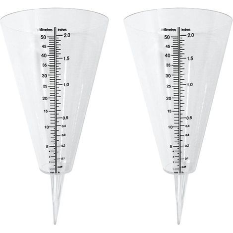 Rain gauge, outdoor rain gauge, 2 transparent cone rain gauges with dual scale for monitoring rainfall in gardens, outdoors and on balconies (1/5)