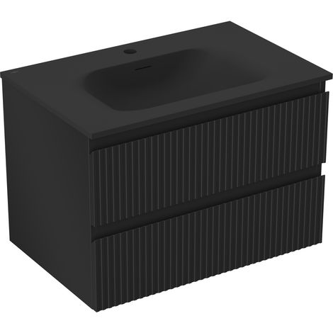 Mexen Rivel meuble de salle de bains 70 cm avec lavabo Vela, 2 tiroirs, rainuré, noir mat - 91A20-07047-2-BFF71-W23M71 (1/5)